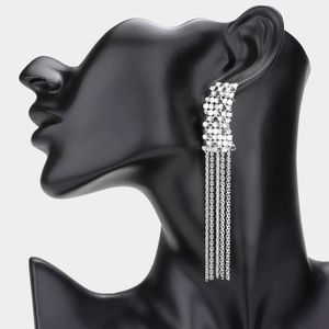 Silver Bubble Stone Chain Fringe Tassel Dangle Earrings Drop Jewelry